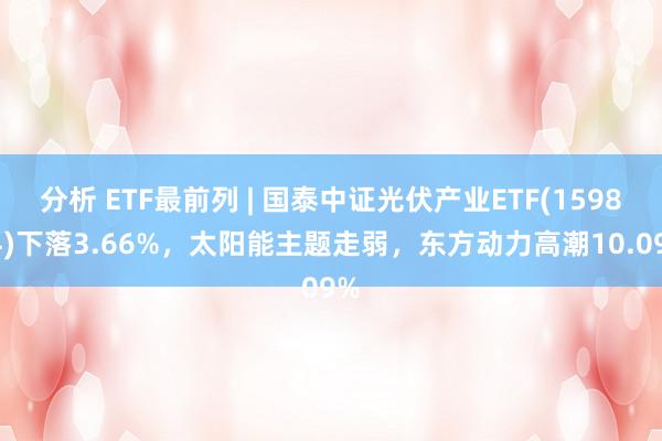 分析 ETF最前列 | 国泰中证光伏产业ETF(159864)下落3.66%，太阳能主题走弱，东方动力高潮10.09%