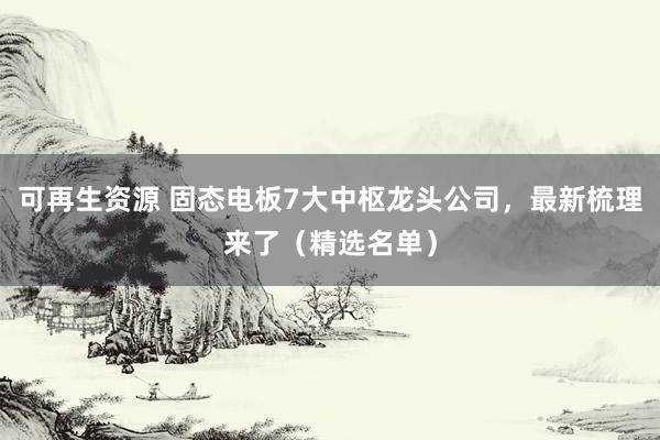 可再生资源 固态电板7大中枢龙头公司，最新梳理来了（精选名单）