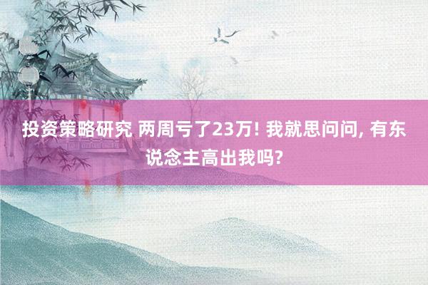 投资策略研究 两周亏了23万! 我就思问问, 有东说念主高出我吗?