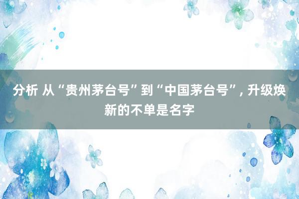 分析 从“贵州茅台号”到“中国茅台号”, 升级焕新的不单是名字