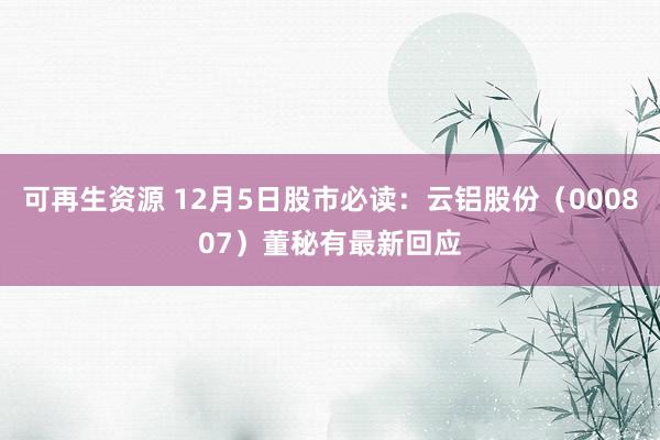 可再生资源 12月5日股市必读：云铝股份（000807）董秘有最新回应