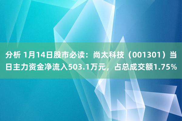 分析 1月14日股市必读：尚太科技（001301）当日主力资金净流入503.1万元，占总成交额1.7