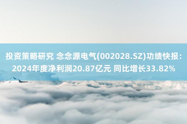 投资策略研究 念念源电气(002028.SZ)功绩快报：2024年度净利润20.87亿元 同比增长33.82%