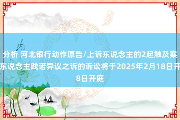 分析 河北银行动作原告/上诉东说念主的2起触及案外东说念主践诺异议之诉的诉讼将于2025年2月18日开庭