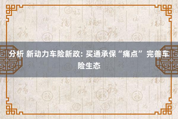 分析 新动力车险新政: 买通承保“痛点” 完善车险生态