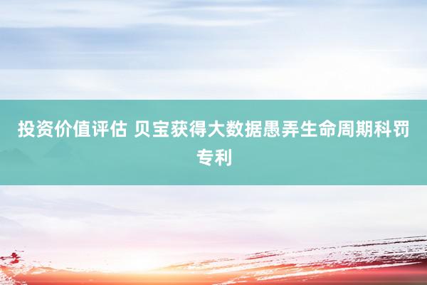 投资价值评估 贝宝获得大数据愚弄生命周期科罚专利