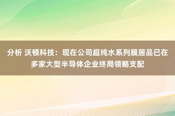 分析 沃顿科技：现在公司超纯水系列膜居品已在多家大型半导体企业终局领略支配