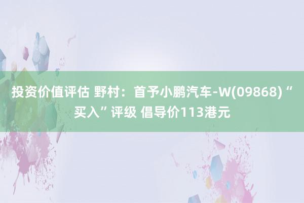 投资价值评估 野村：首予小鹏汽车-W(09868)“买入”评级 倡导价113港元